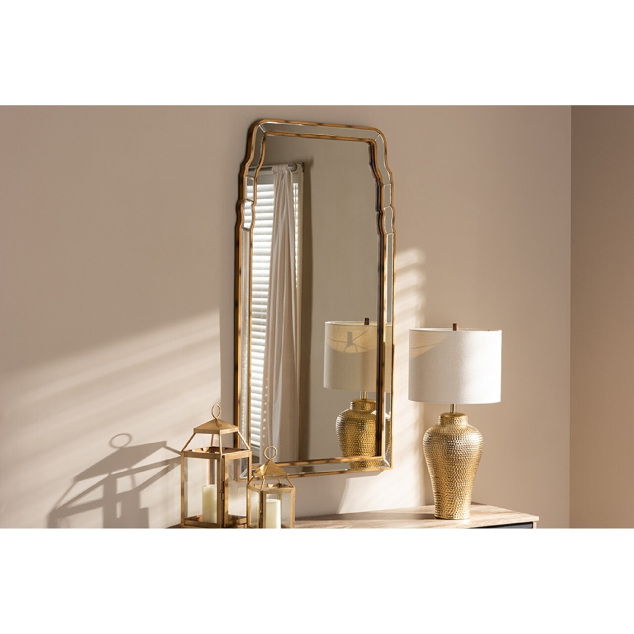 Wholesale Interiors Baxton Studio Alice Modern and Contemporary Queen Anne Style Antique Gold Finished Accent Wall Mirror,Wholesale